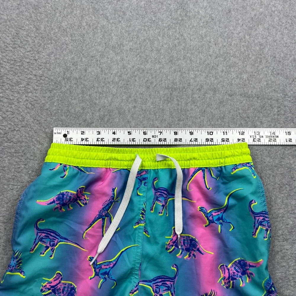 Chubbies Dino Delights Swim Trunks Youth 10/12 Teal Dinosaur Lined Mesh Pockets
